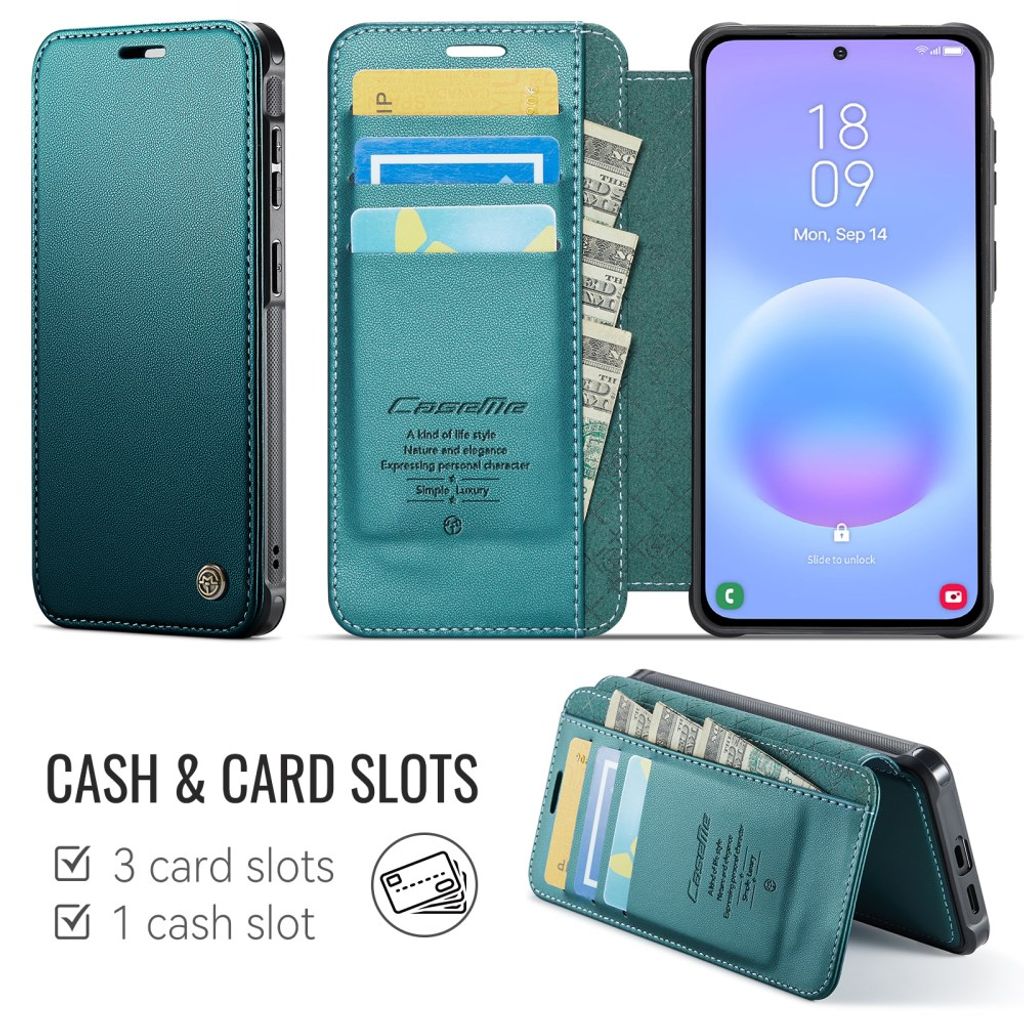 CASEME 053 Samsung Galaxy A17/A16/A26 Lompakkokotelo MagSafe RFID-estävä - Turkoosi