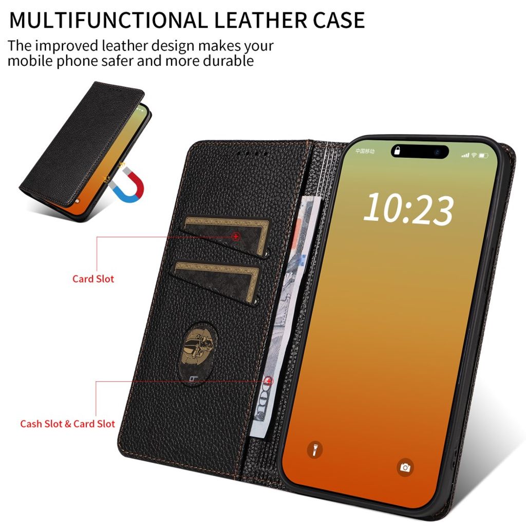 iPhone 14 Pro Max Wallet Cover RFID Blocking Magnetic - Black