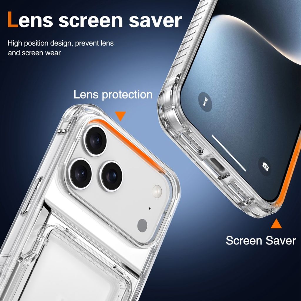 iPhone 17 Pro Max Skal med stativ och kortfack – Transparent