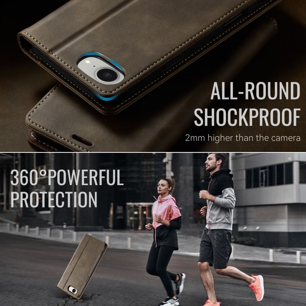 CASEME iPhone 16e Lommeboketui RFID-blokkerende med stativ – Brun