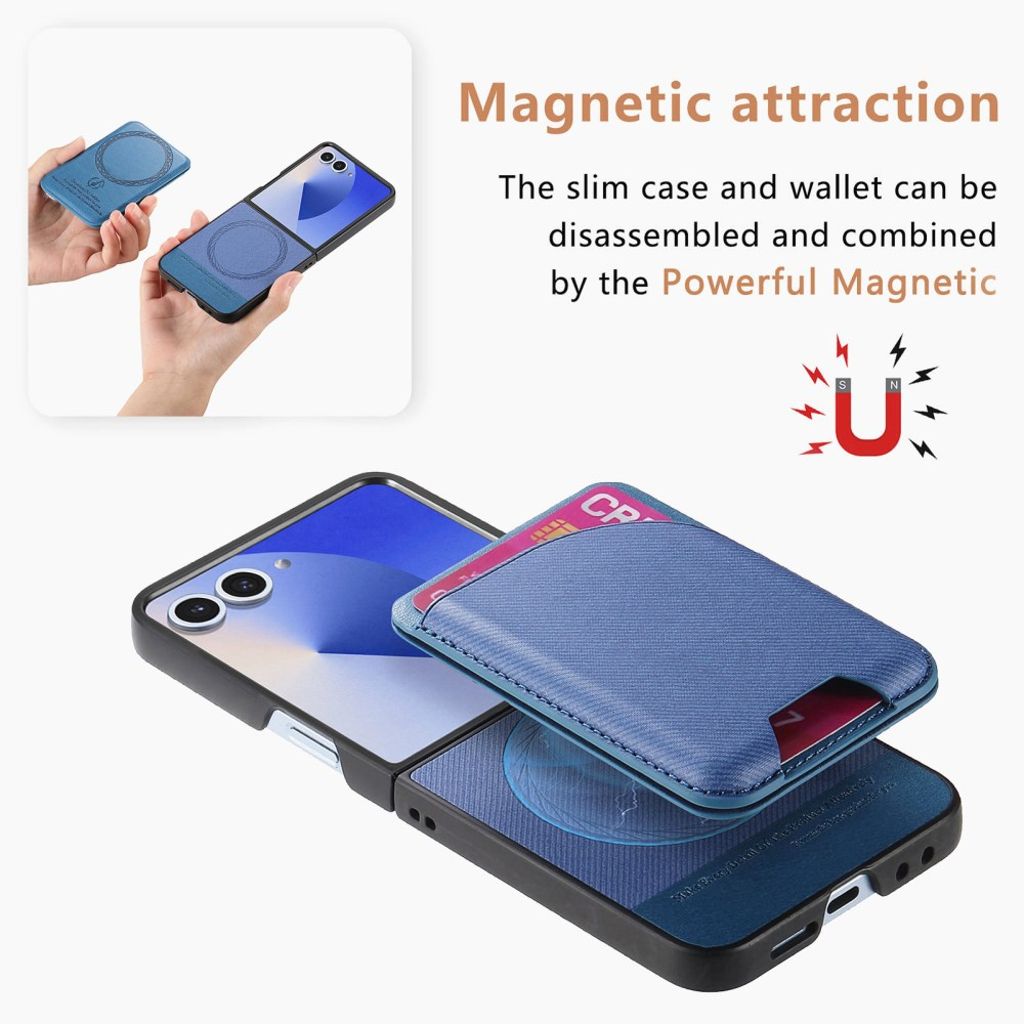 Magnetiskt skal med kickstand och denimtextur till Samsung Galaxy Z Flip7 5G – Blå