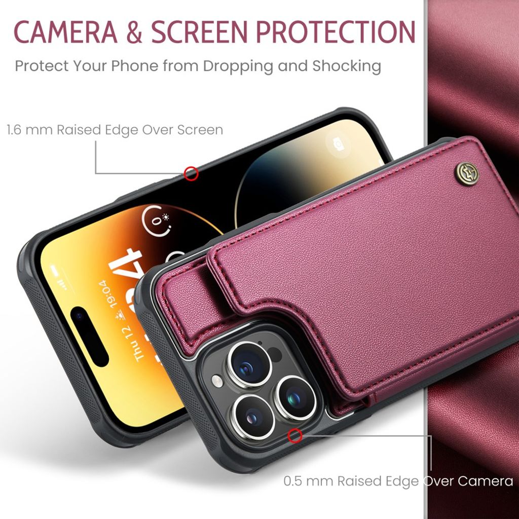 CASEME C22 iPhone 14 Pro Max Wallet Case RFID Blocking - Red