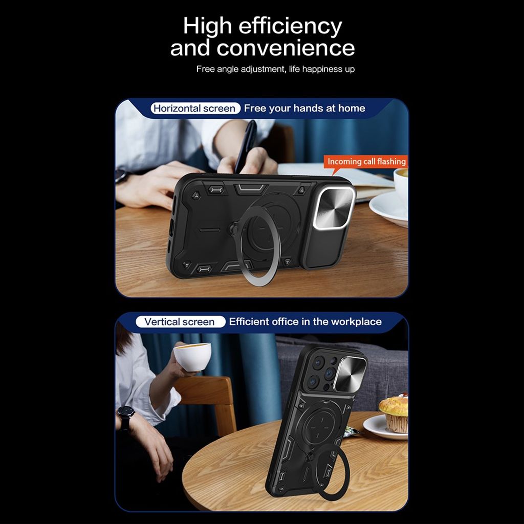 iPhone 11 Pro Max Cover med Kameradæksel og Stativ – Sølv