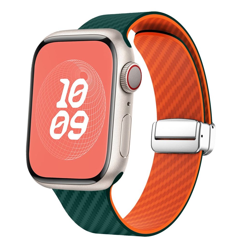 Apple Watch 42 / 41/ 40 / 38mm Klockarmband kolfibertextur - Turkos/Orange