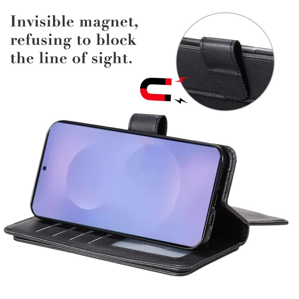 Samsung Galaxy S26 Plus Pungetui med 10 Kortholdere og Stativ - Sort