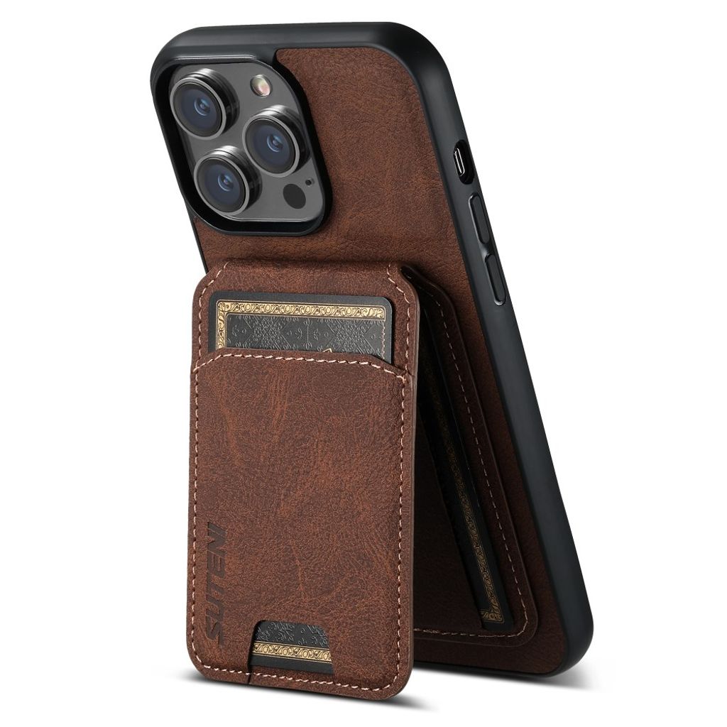 SUTENI iPhone 11 Pro Max Kortholder Cover med Stativ – Brun