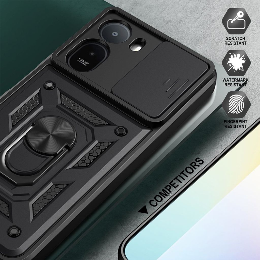 Xiaomi Poco C85x/Redmi A7 Pro Skal med Kameraskydd & Stativ - Svart