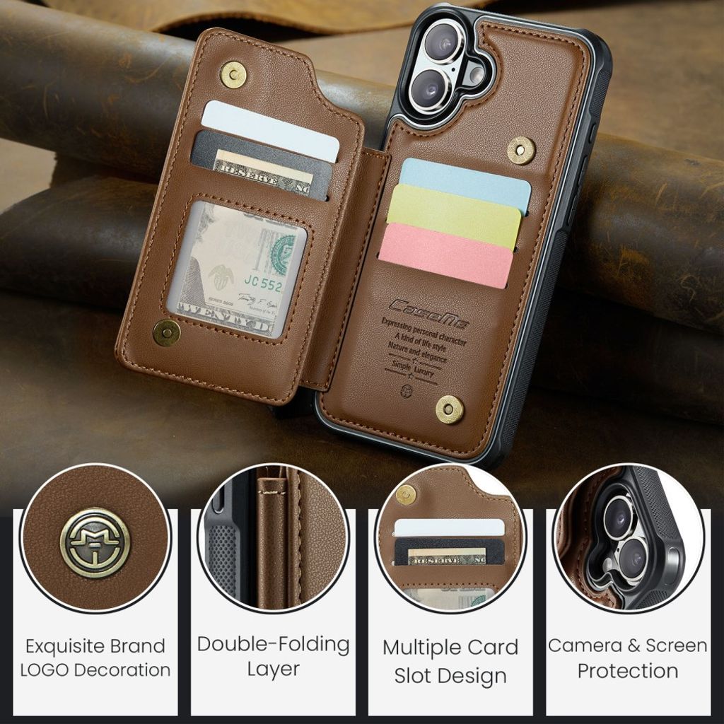CASEME iPhone 16 Case with 5 Card slots - Brown
