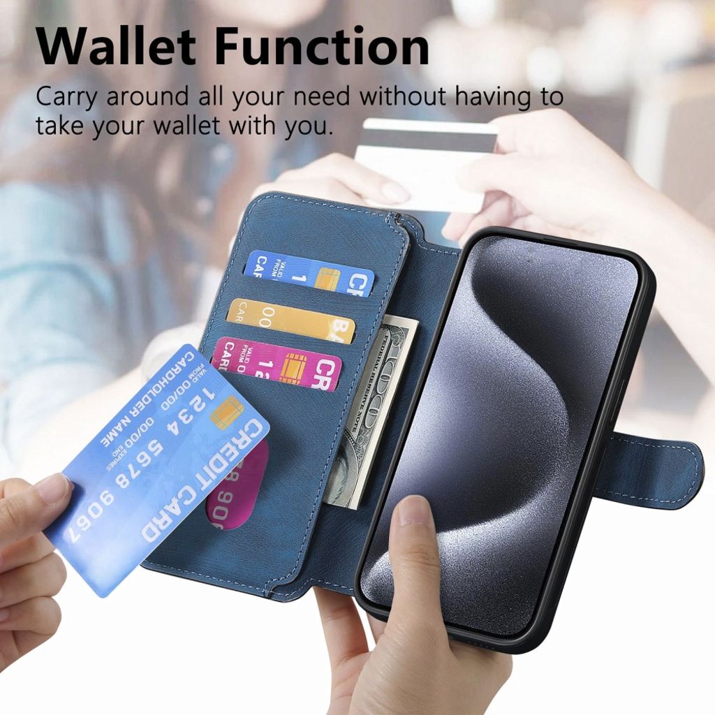 CASENEO iPhone 13 Pro Max Lompakkokotelo irrotettavalla lompakolla – Tummansininen