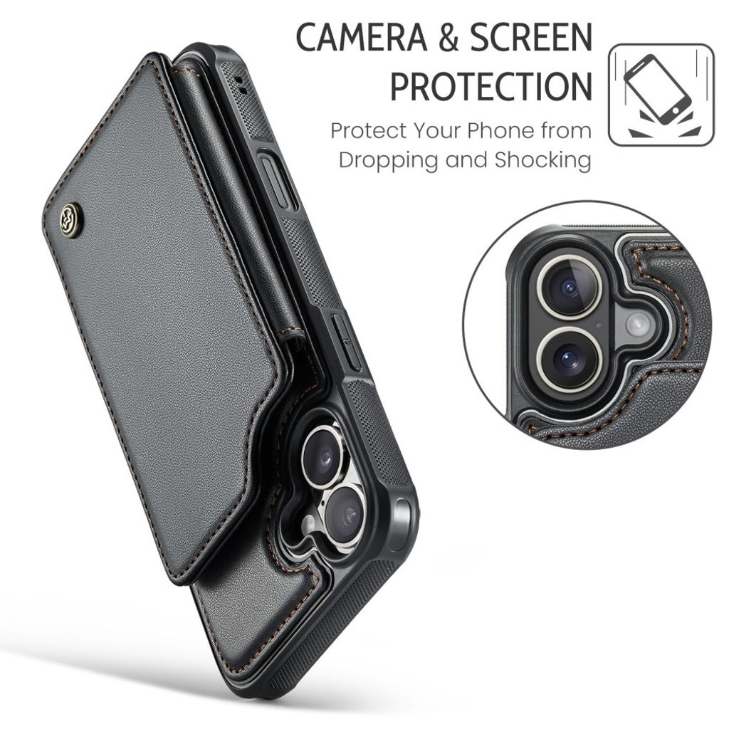 CASEME iPhone 16 Case with 5 Card slots - Black