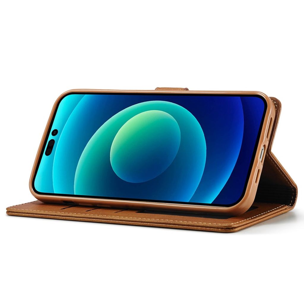 LC.IMEEKE iPhone 14 Pungetui med stativ – Lysebrun