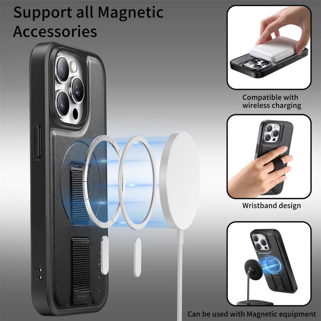 CASENO iPhone 15 Pro MagSafe Kuori hihnagripillä - Musta