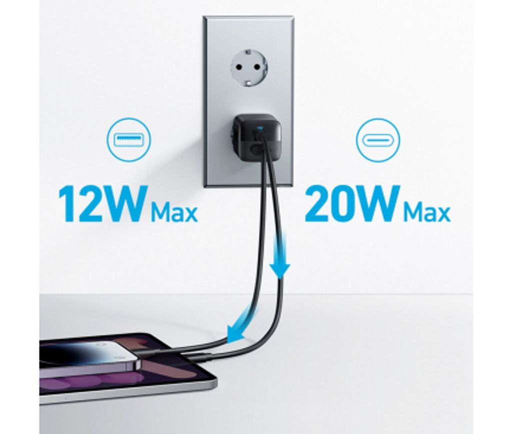 Anker 323 -seinälaturi 33W, 3A, 1x USB-A/1x USB-C – musta