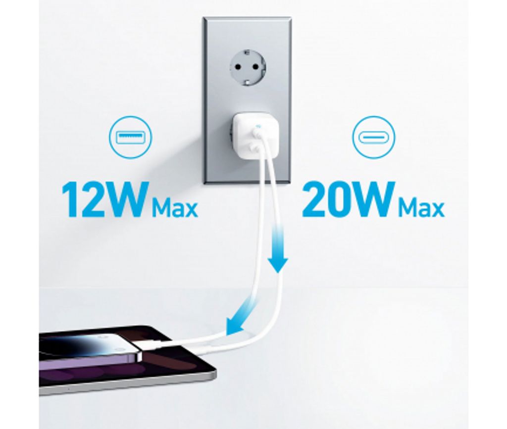 Anker 323 Vegglader 33W, USB-C / USB-A – Hvit