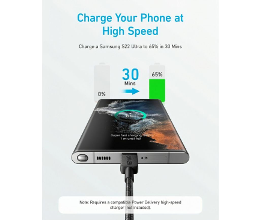Anker 322 USB-C til USB-C opladningskabel 60W 0,9m - Sort