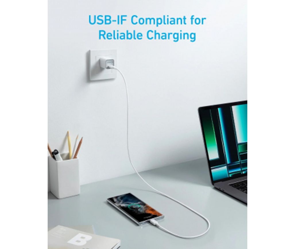 Anker 322 USB-C - USB-C -latauskaapeli 60W, 1.8m - Valkoinen