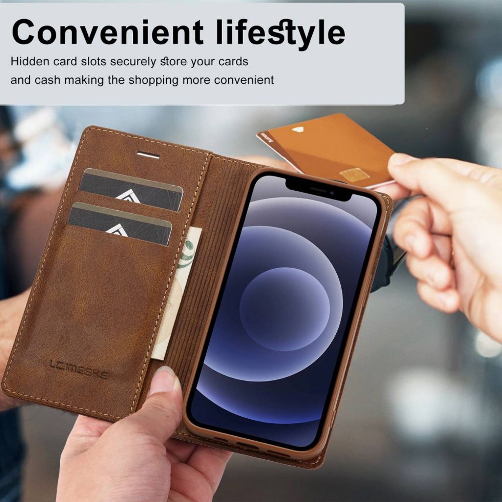 LC.IMEEKE iPhone 12 Mini Wallet Cover - Brown