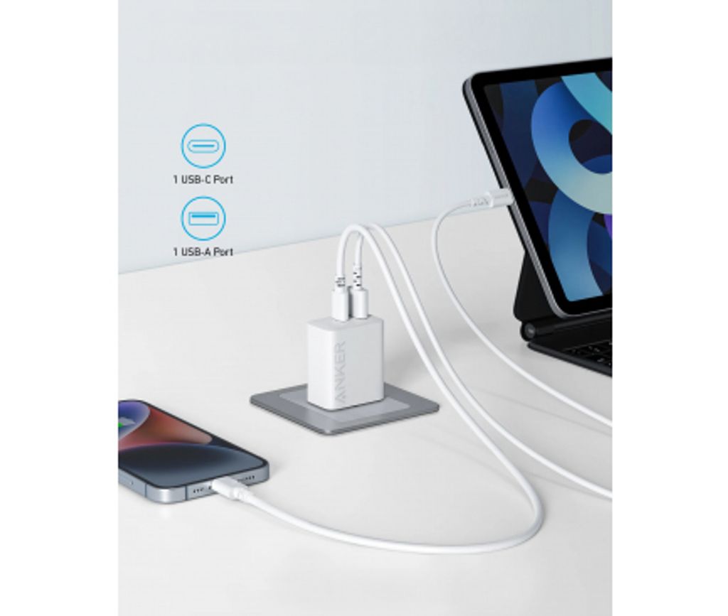 Anker 312 vægoplader 20W, 3A, 1x USB-A / 1x USB-C – hvid