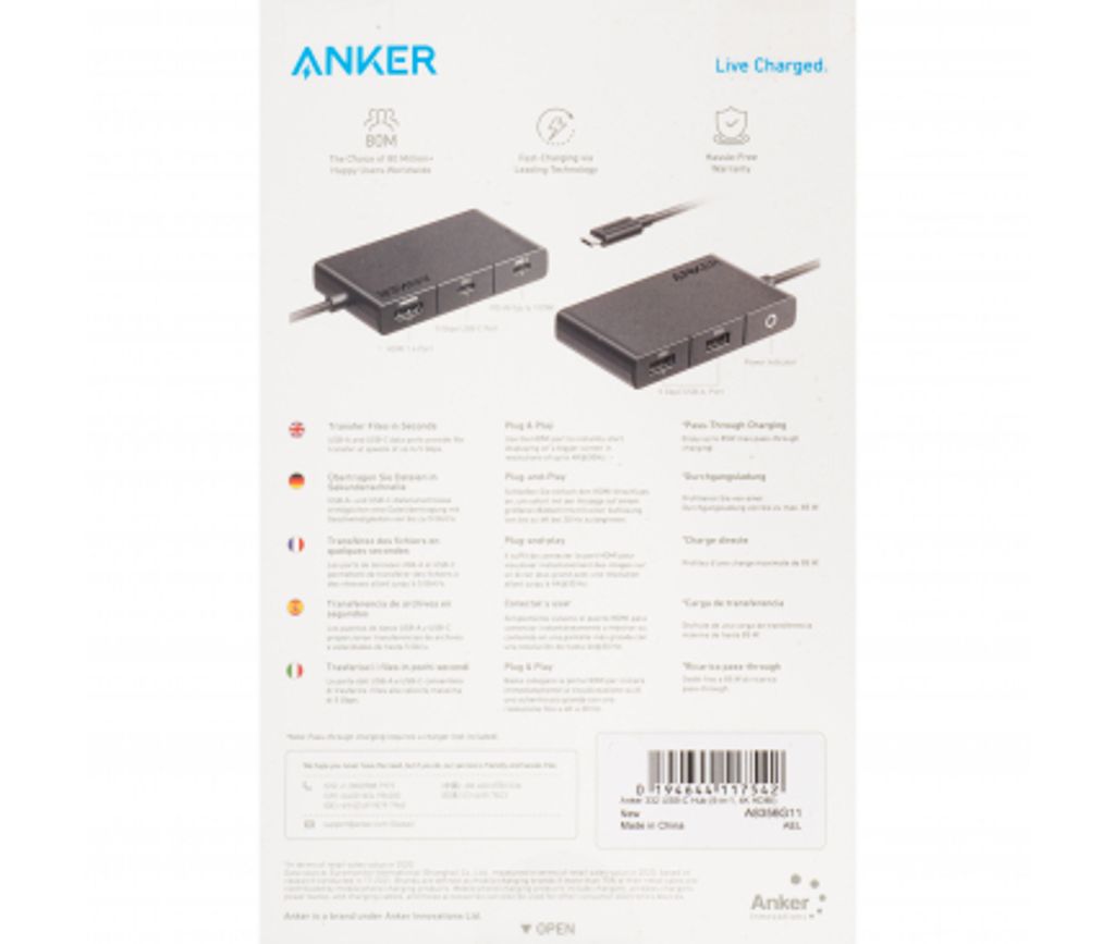 Anker 332 USB-C-keskitin 5-in-1 2x USB-A / 2x USB-C / 1x HDMI - musta