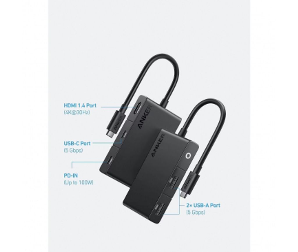 Anker 332 USB-C-keskitin 5-in-1 2x USB-A / 2x USB-C / 1x HDMI - musta