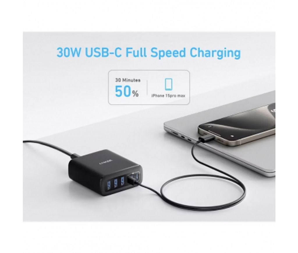 Anker Bordoplader 112W 3x USB-C/3x USB-A – Sort