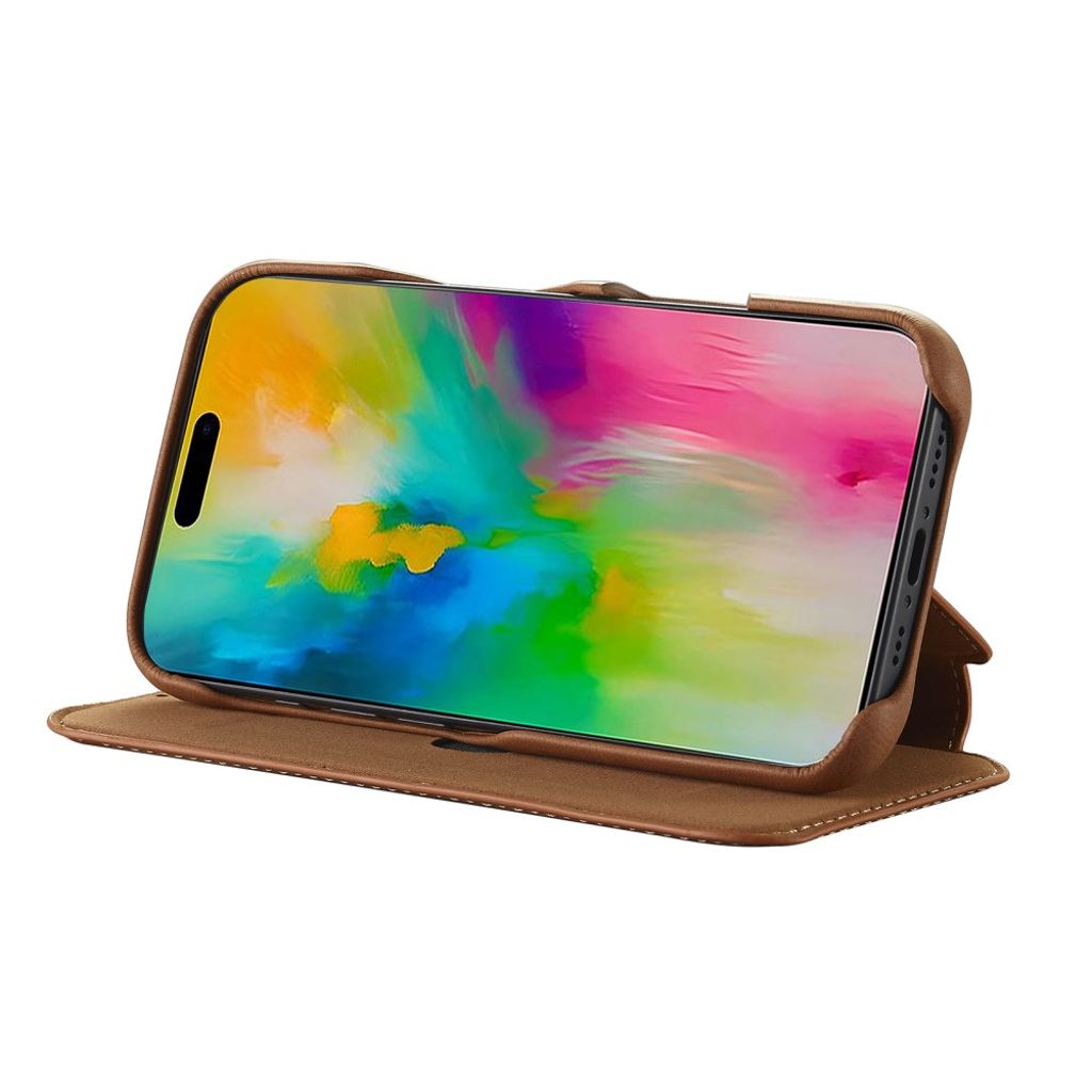 LC.IMEEKE Wallet Cover Card Holder Stand for iPhone 16 Pro Max – Brown