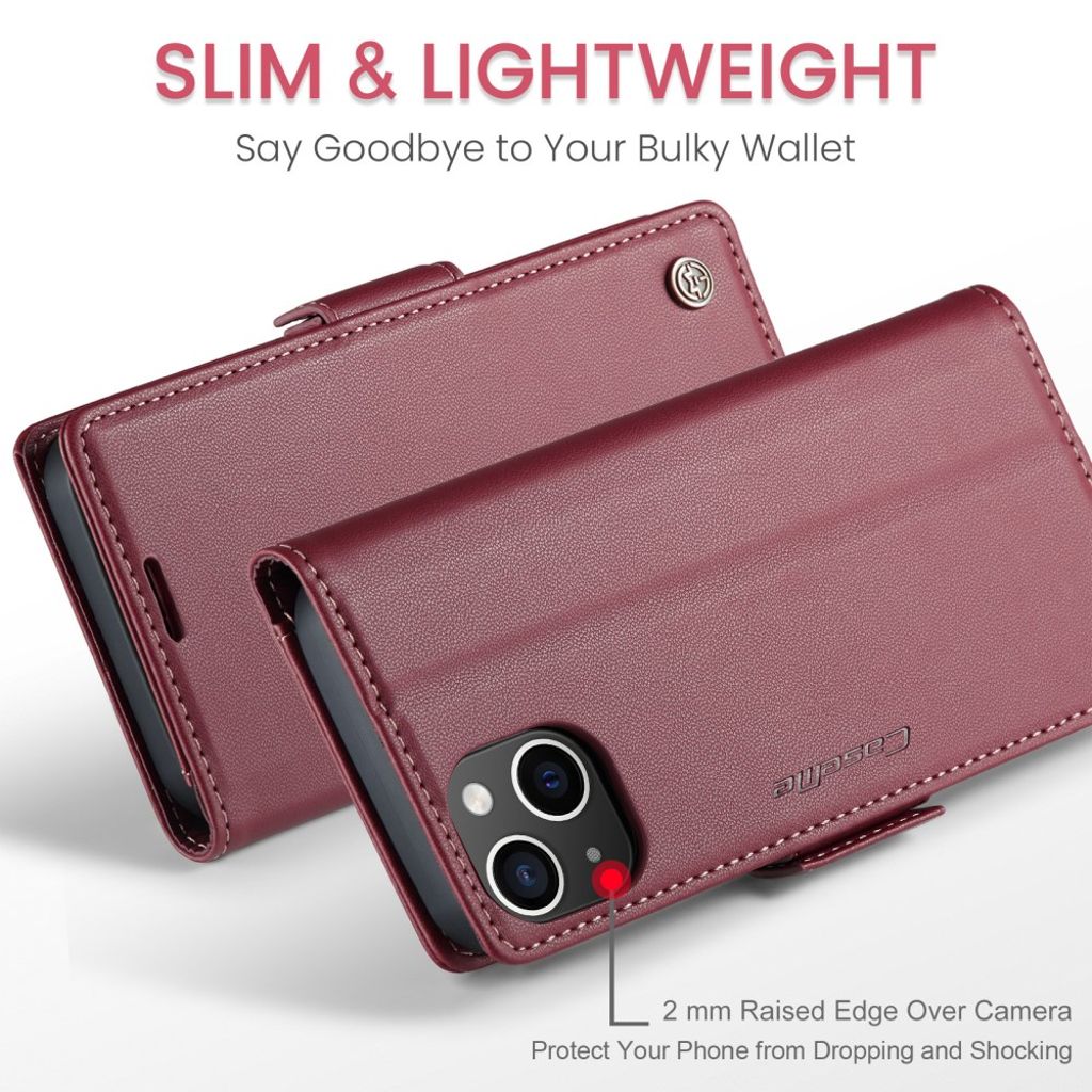 CASEME iPhone 15 Wallet Cover RFID Blocking 3 Card Slots - Red