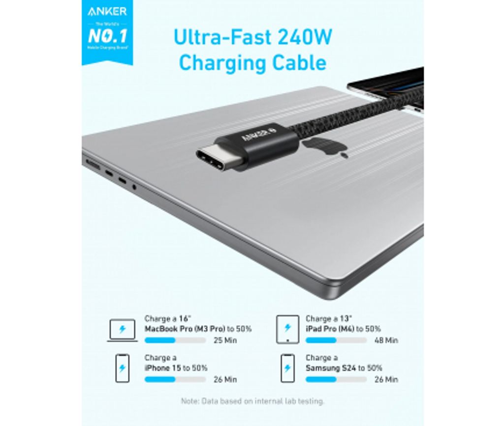 Anker Zolo USB-C till USB-C laddkabel 240W, 1m – svart