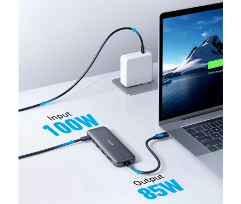 Anker 332 USB-C-keskitin 2x USB-A / 2x USB-C / 1x HDMI - Harmaa