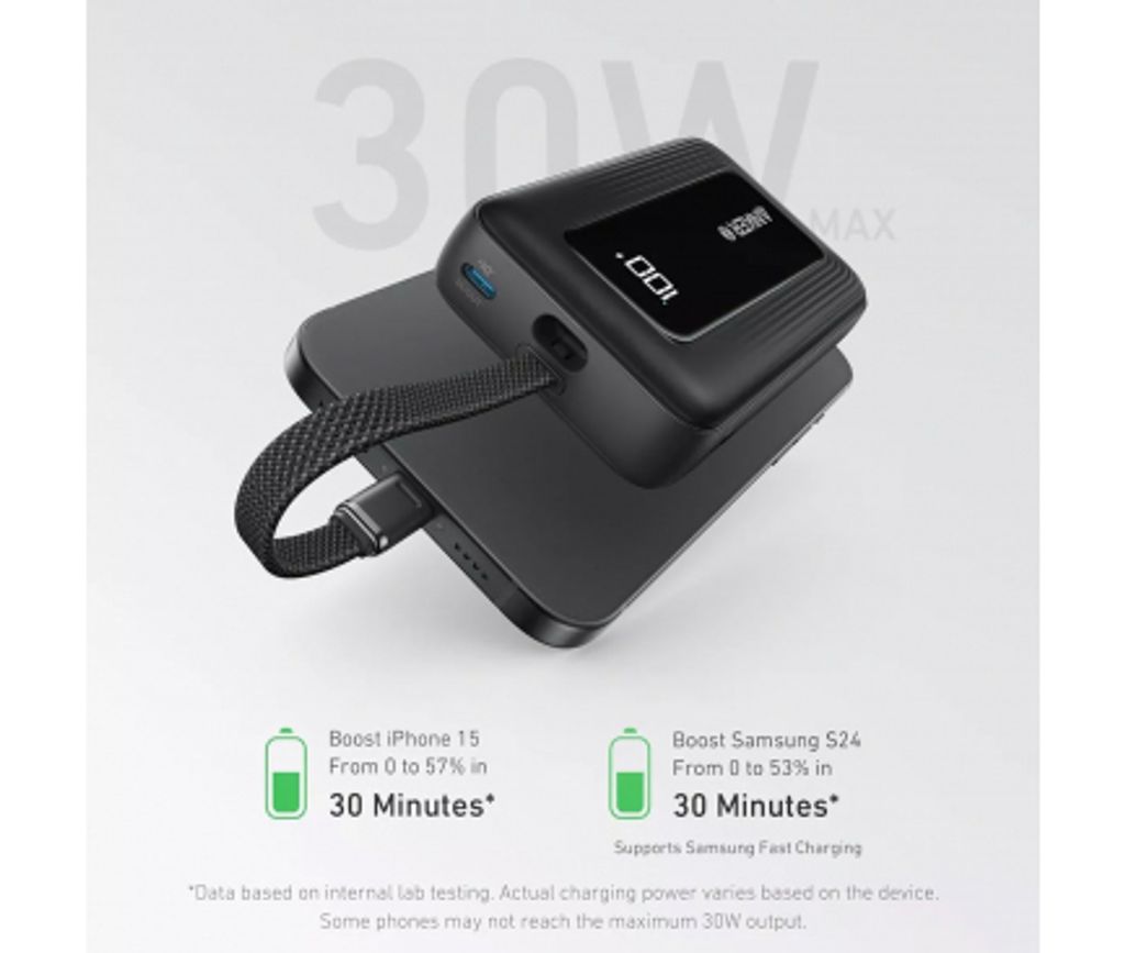 Anker Zolo powerbank 20000mAh, 30W (QC + PD) med USB-C-kabel – svart