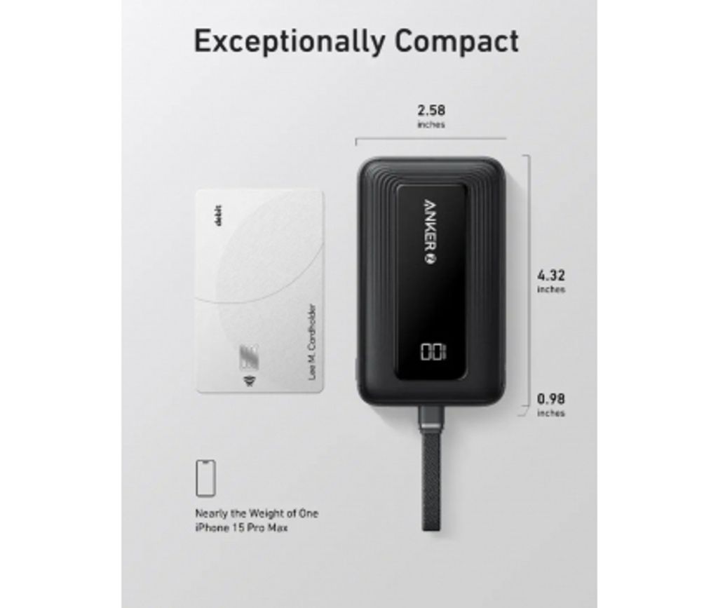 Anker Zolo Powerbank 10000mAh 30W QC+PD med USB-C-kabel – Svart