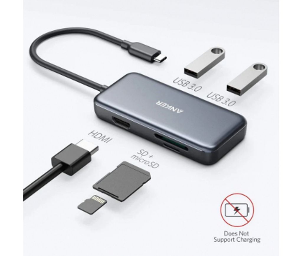 Anker USB-C-keskitin 5-in-1 2x USB/A 3.0 / 1x HDMI / 1x SD / 1x microSD - Musta