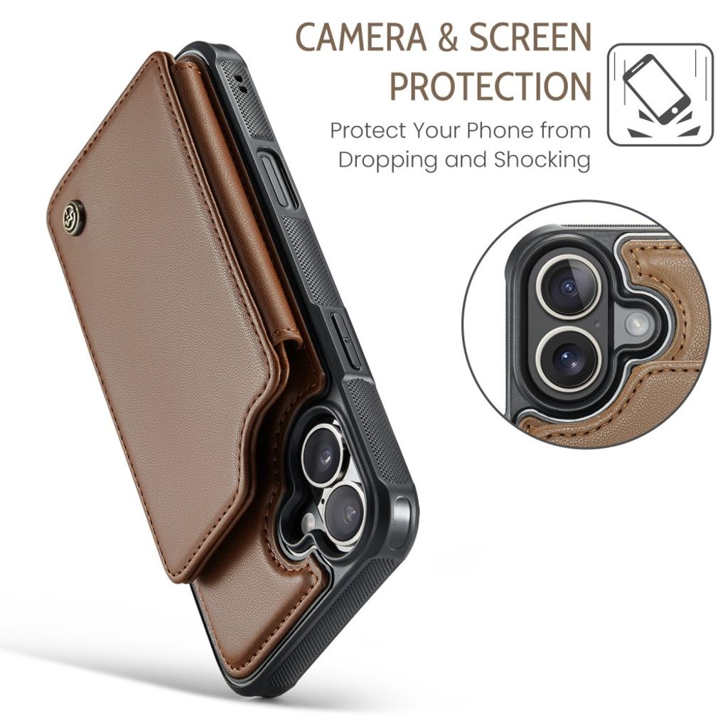 CASEME iPhone 16 Plus Case with 5 Card slots - Brown