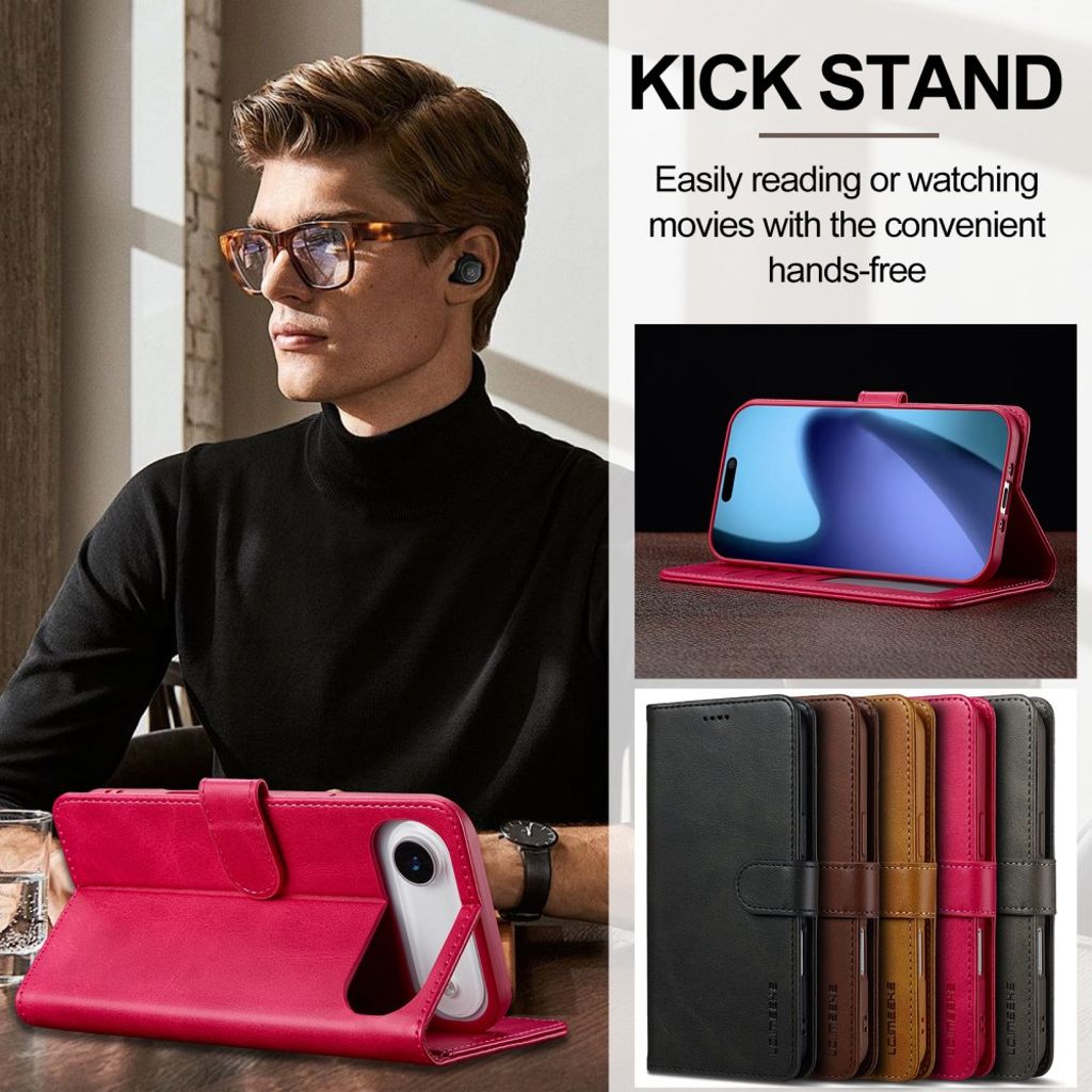 LC.IMEEKE iPhone 17 Air Pung-etui med Stander – Lyserød