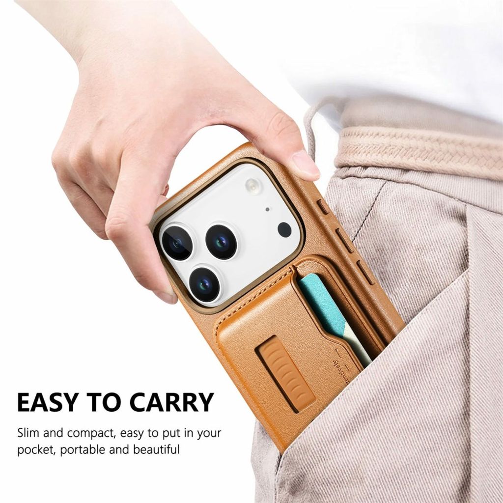 iPhone 18 Pro & iPhone 17 Pro MagSafe Kortholder Cover med Fingerrem – Brun