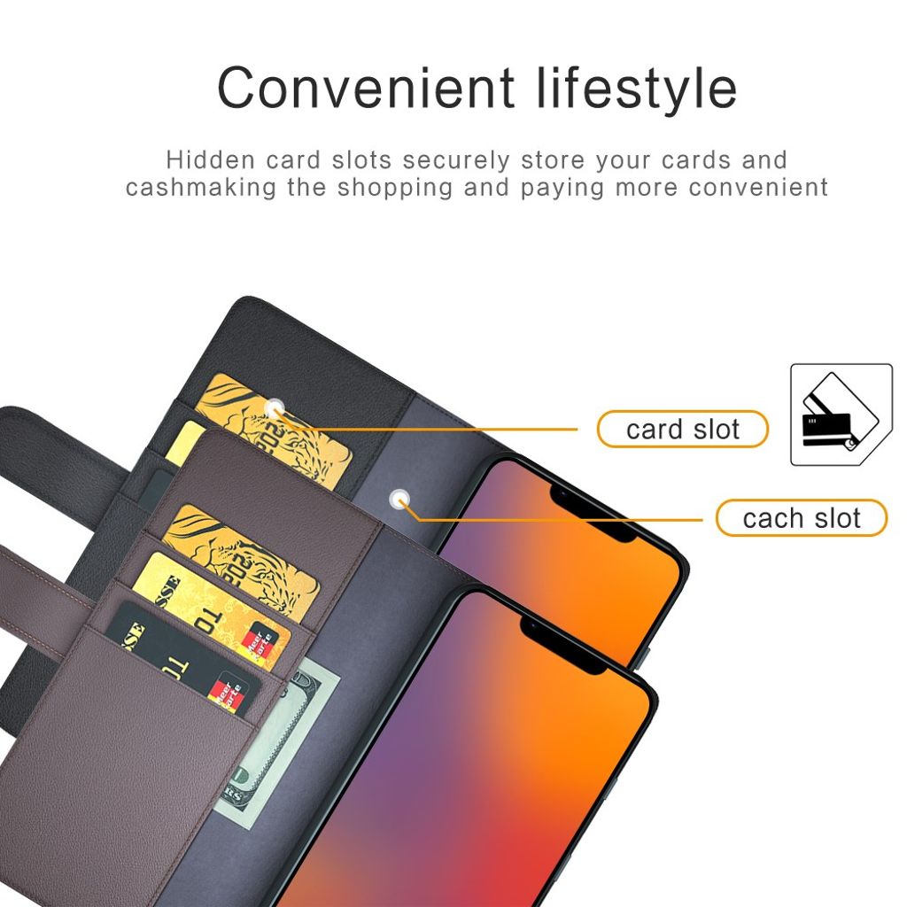 iPhone 14 Lommeboketui Ekte Skinn Med Stativ - Svart