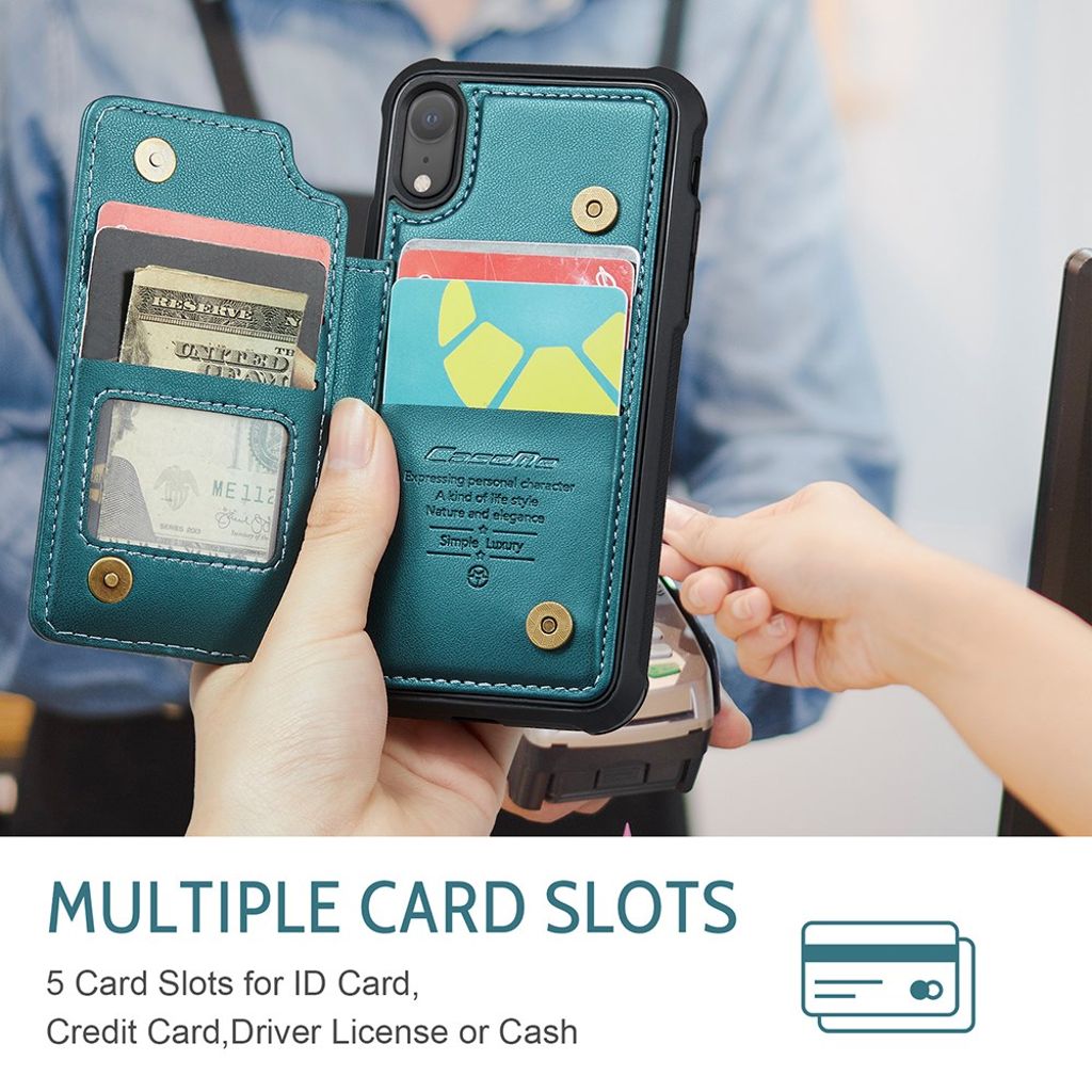 CASEME C22 Plånboksskal med RFID för iPhone XR – Grön