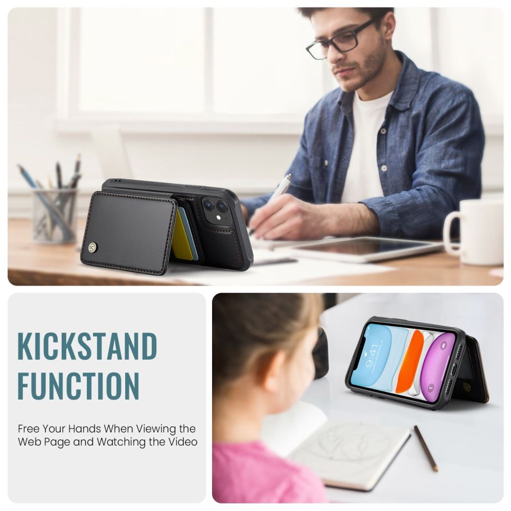 JEEHOOD iPhone 11 Lompakkokuori Irrotettava Korttipussi – Musta