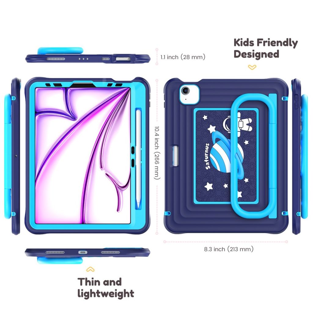 Lasten kuori jalustalla iPad Airille/Prolle 11" - sininen