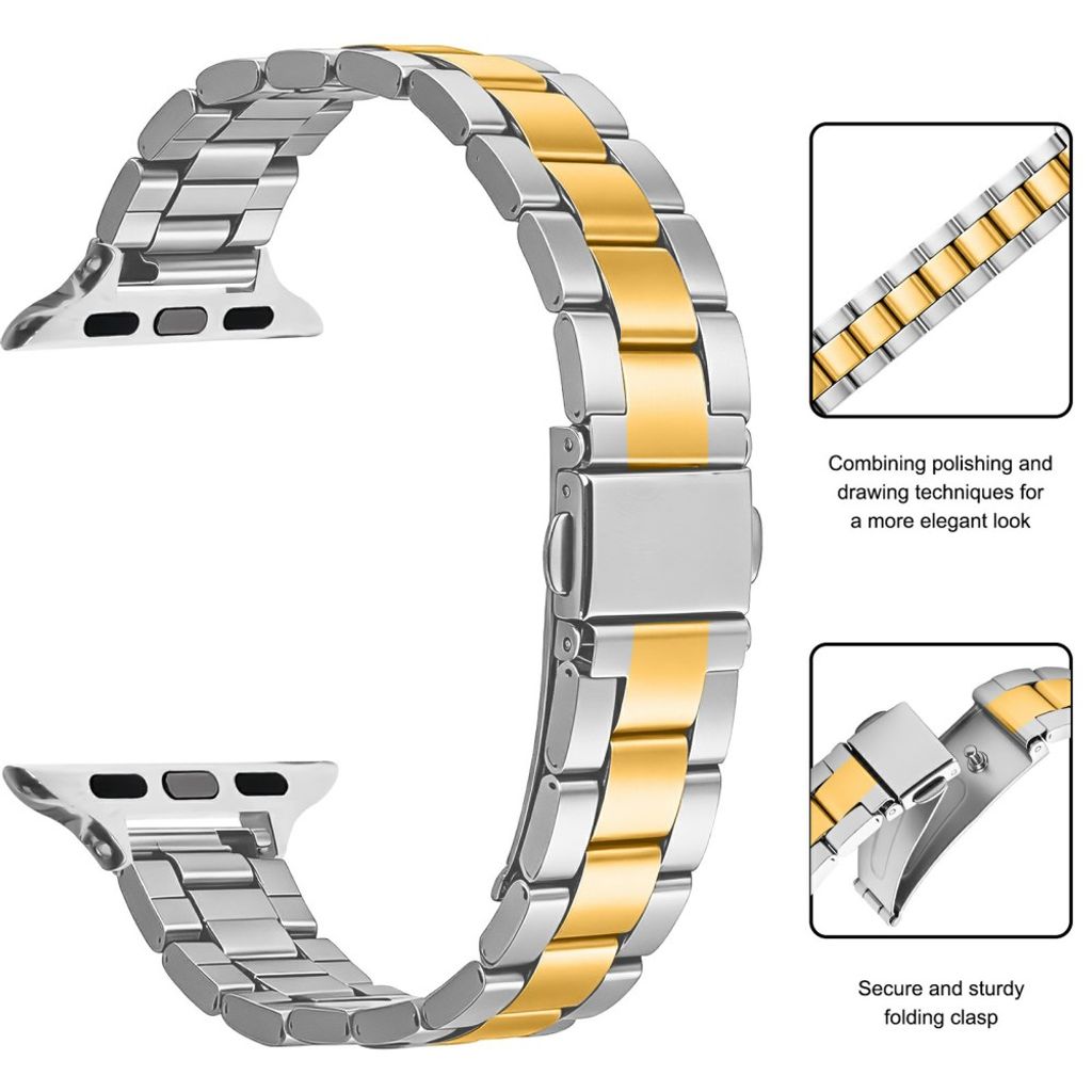 Apple Watch 49/46/44/42mm Klockarmband i rostfritt stål - Silver/Guld