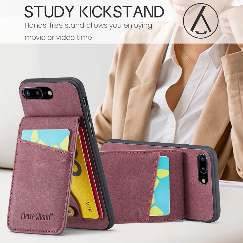 FIERRE SHANN iPhone 7 Plus / 8 Plus Cover med Kortplads - Rød