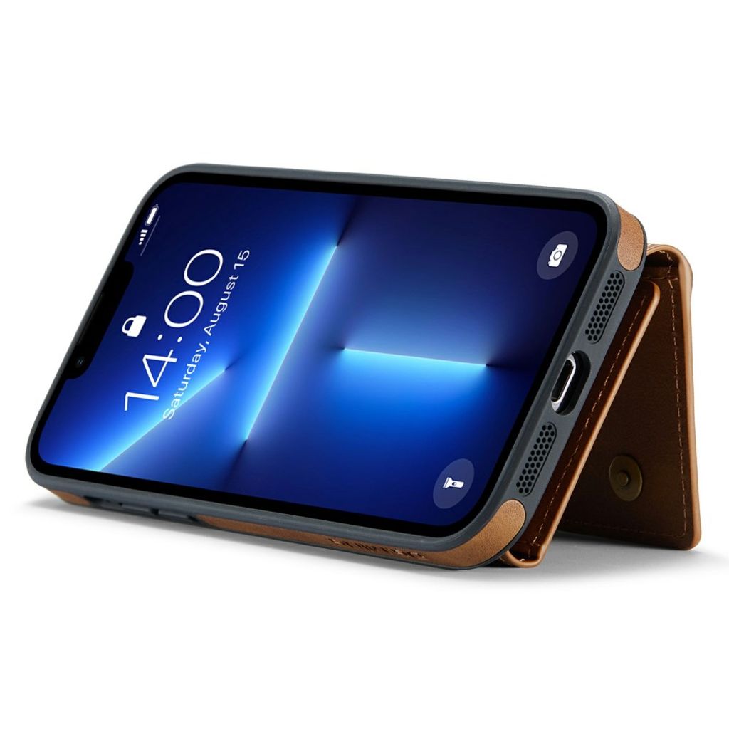 DG.MING iPhone 13 Pro Lompakkokuori RFID-estävällä Jalustalla – Ruskea