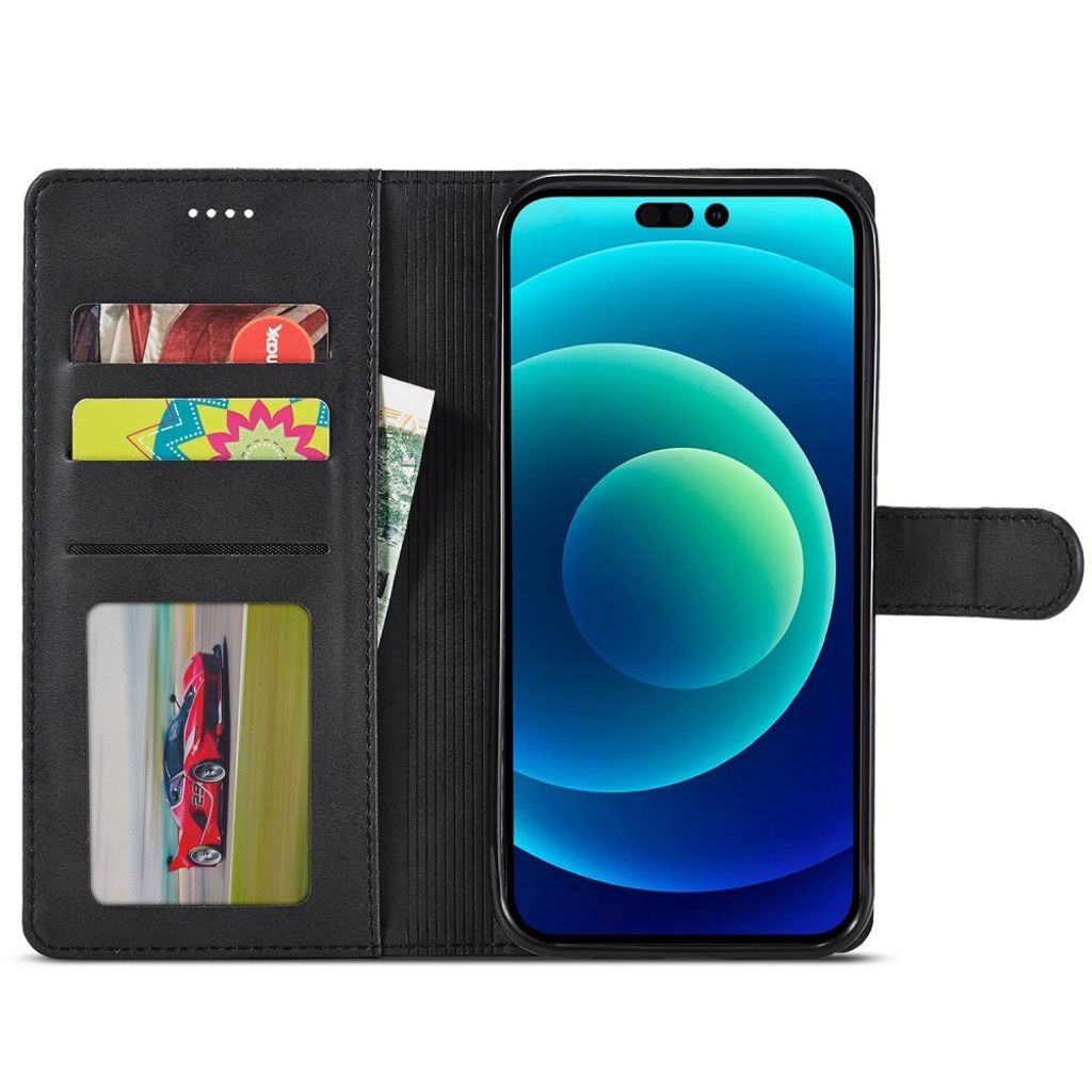 LC.IMEEKE iPhone 14 Lommeboketui med Stativ PU-lær/TPU - Svart