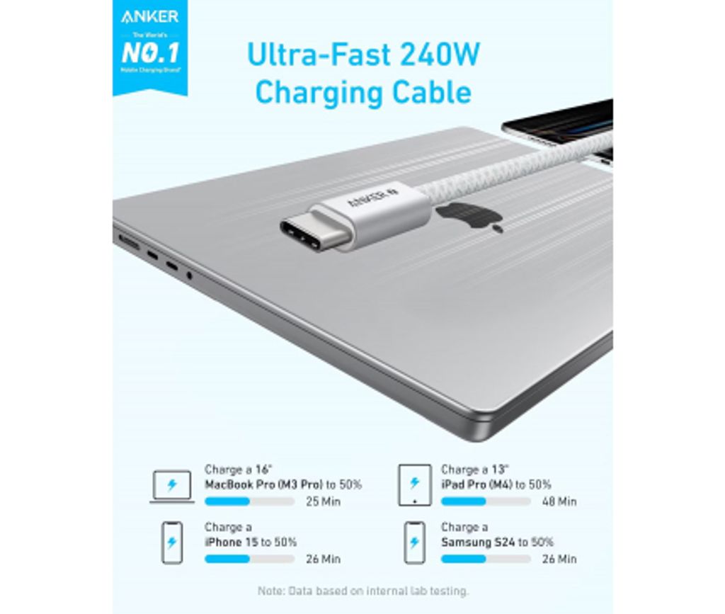 Anker Zolo USB-C till USB-C laddkabel 240W, 1m – Vit