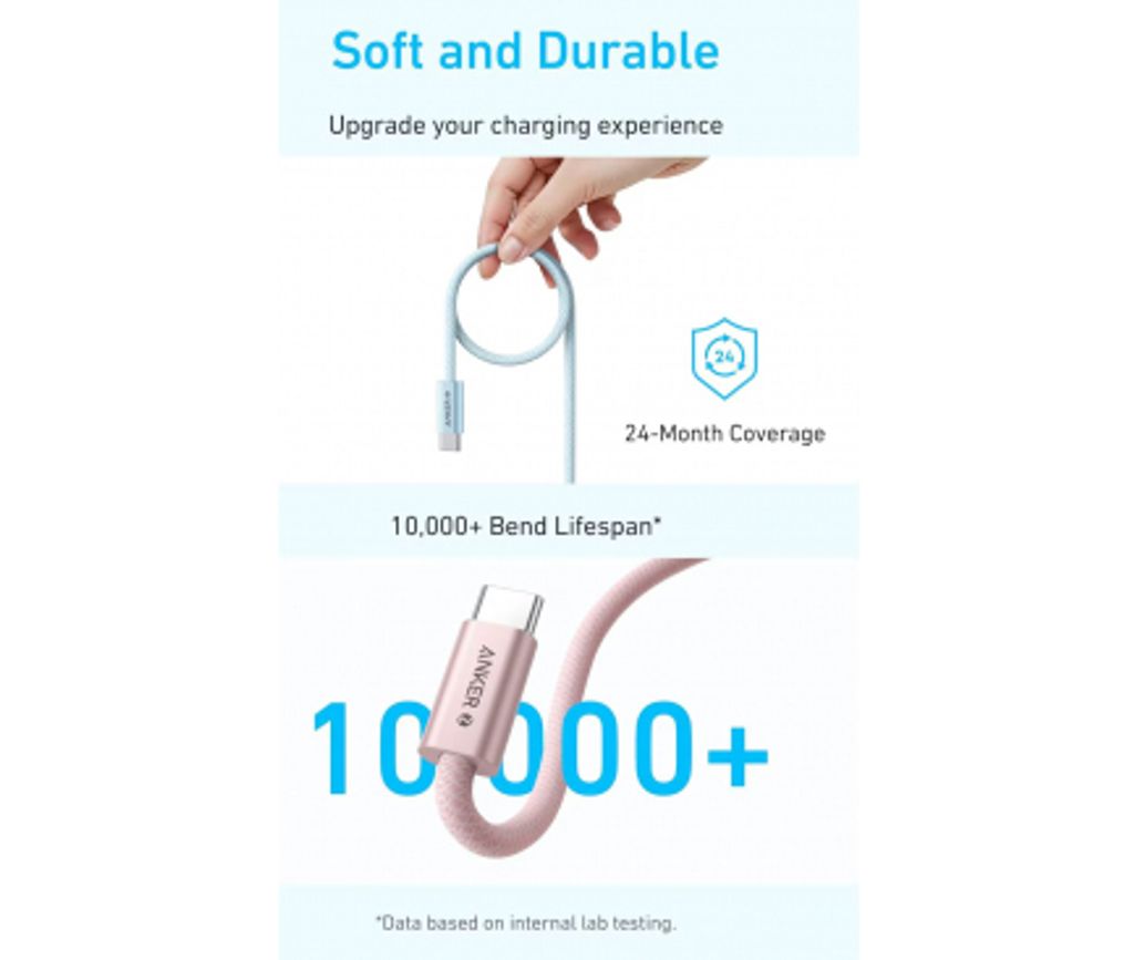 Anker Zolo USB-C till USB-C laddkabel 240W, 1m – Vit