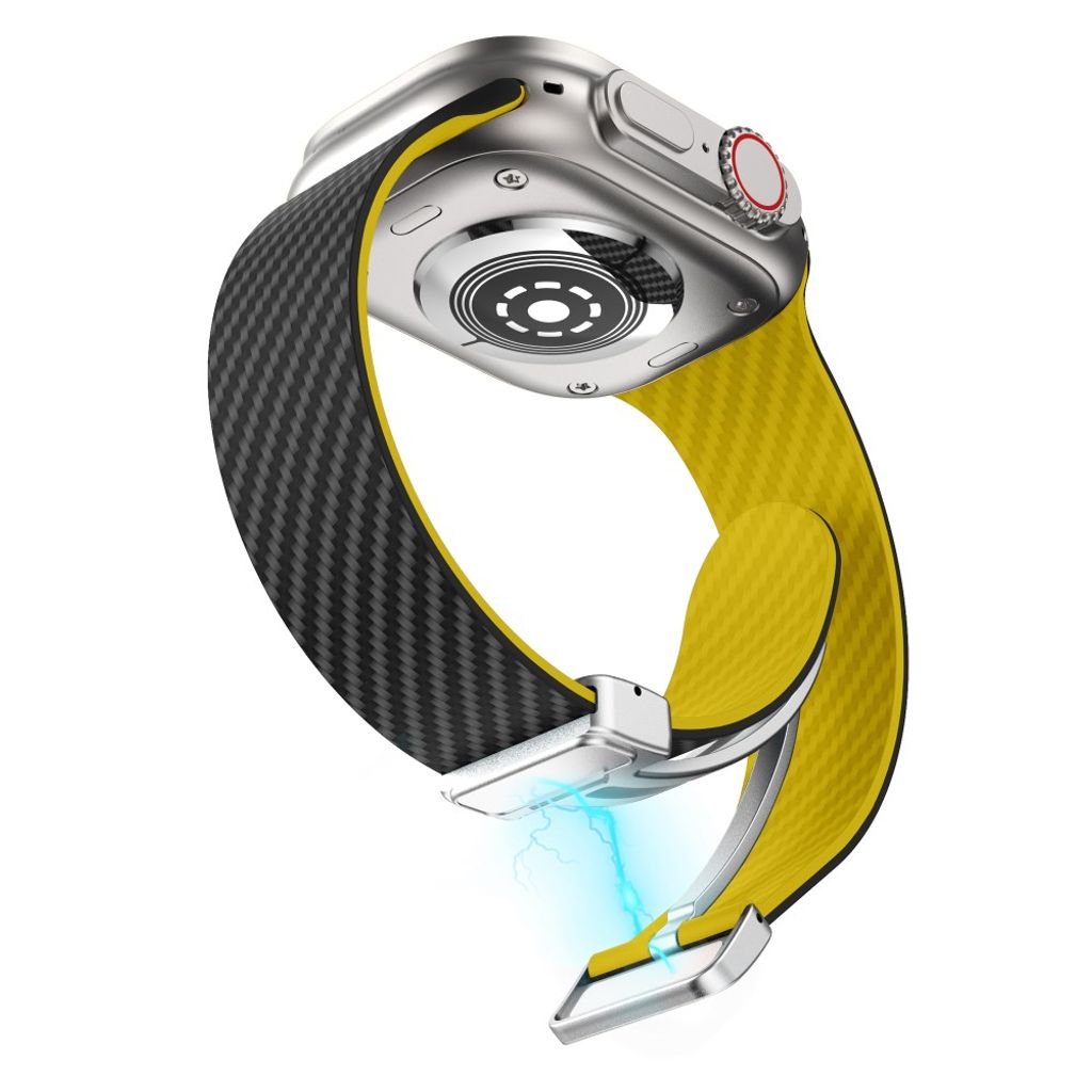 Apple Watch 42 / 41/ 40 / 38mm Klockarmband kolfibertextur - Svart/Gul