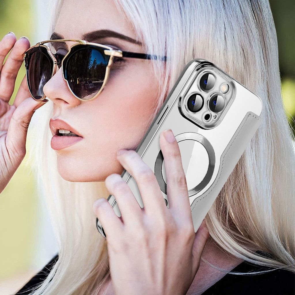 iPhone 14 Pro Max Wallet Cover MagSafe Compatible - Silver