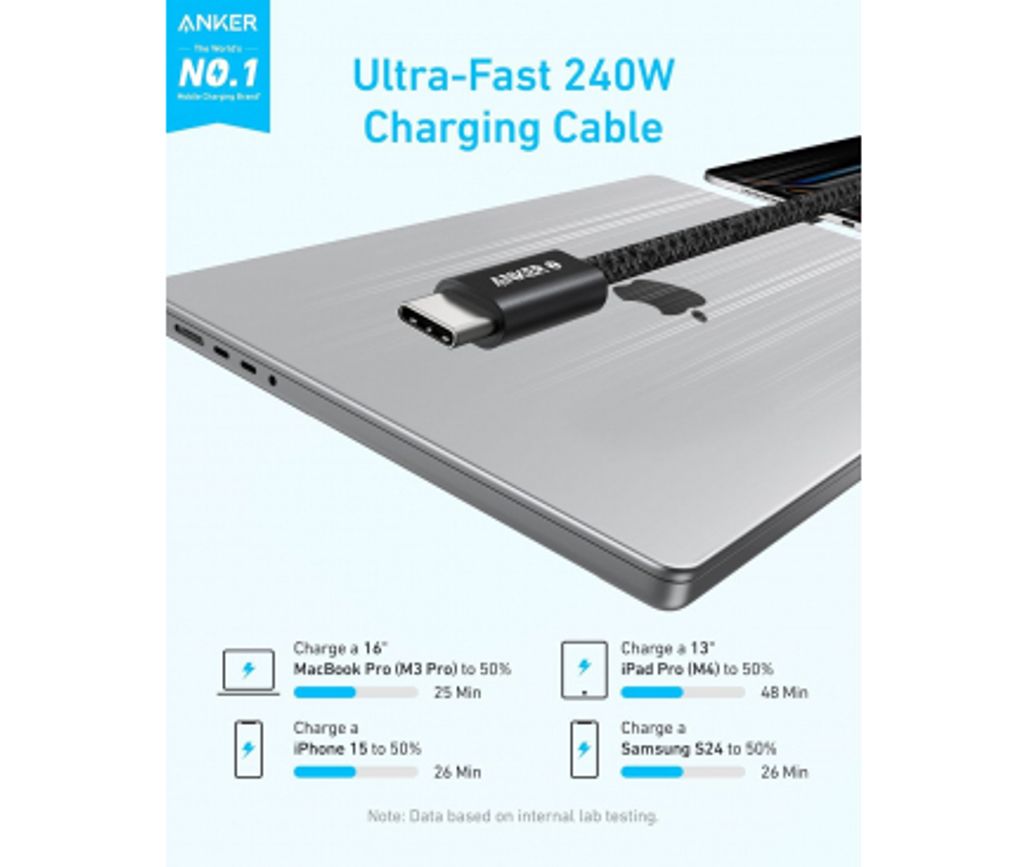 Anker Zolo USB-C til USB-C kabel 240W, 1,8 m - Sort