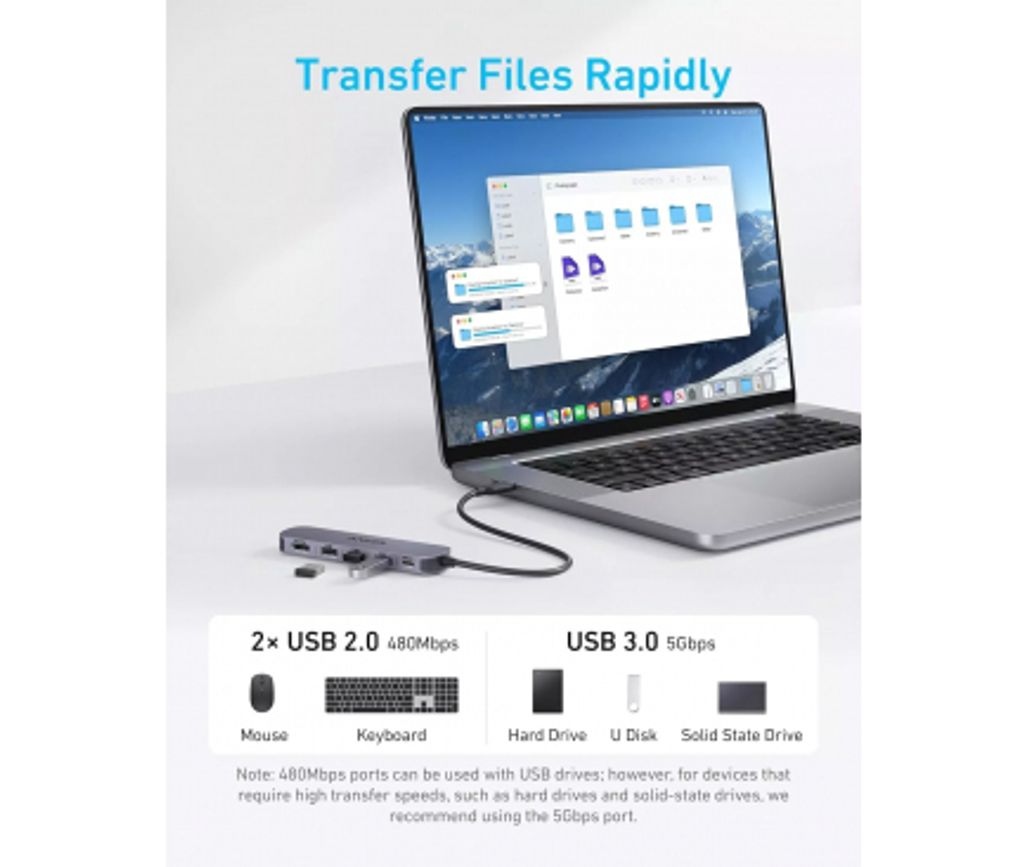 Anker USB-C-keskitin 3x USB-A/USB-C/HDMI - Harmaa