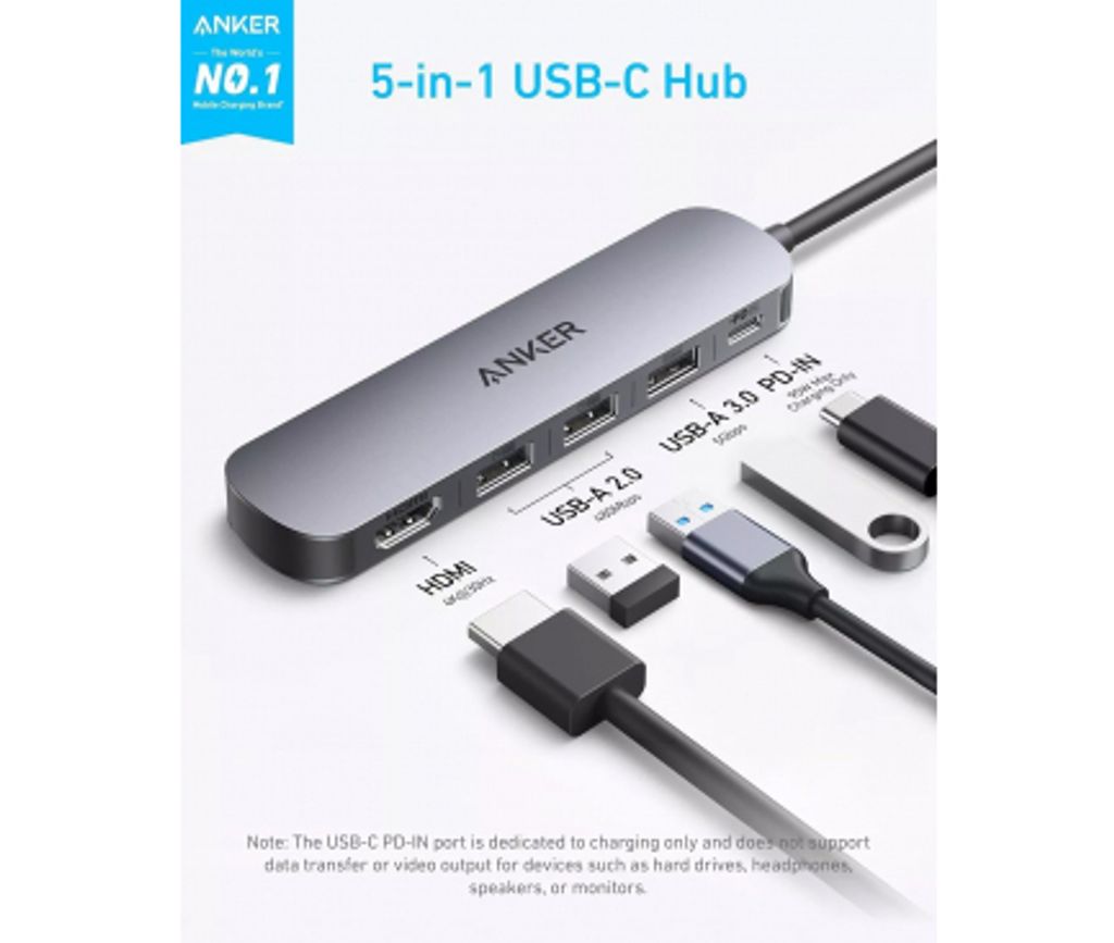 Anker USB-C-keskitin 3x USB-A/USB-C/HDMI - Harmaa